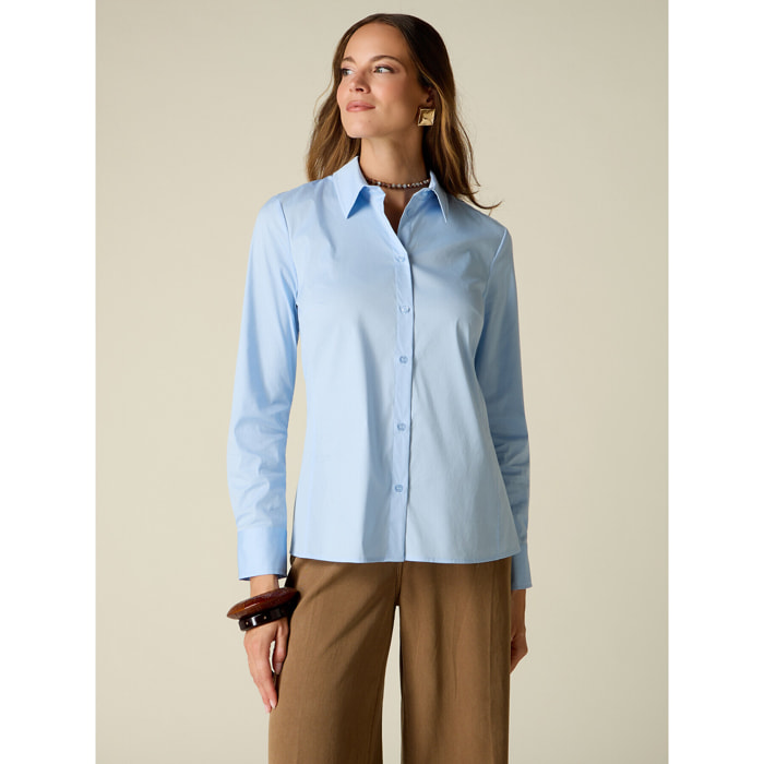 Oltre - Camicia basic in popeline - Azzurro