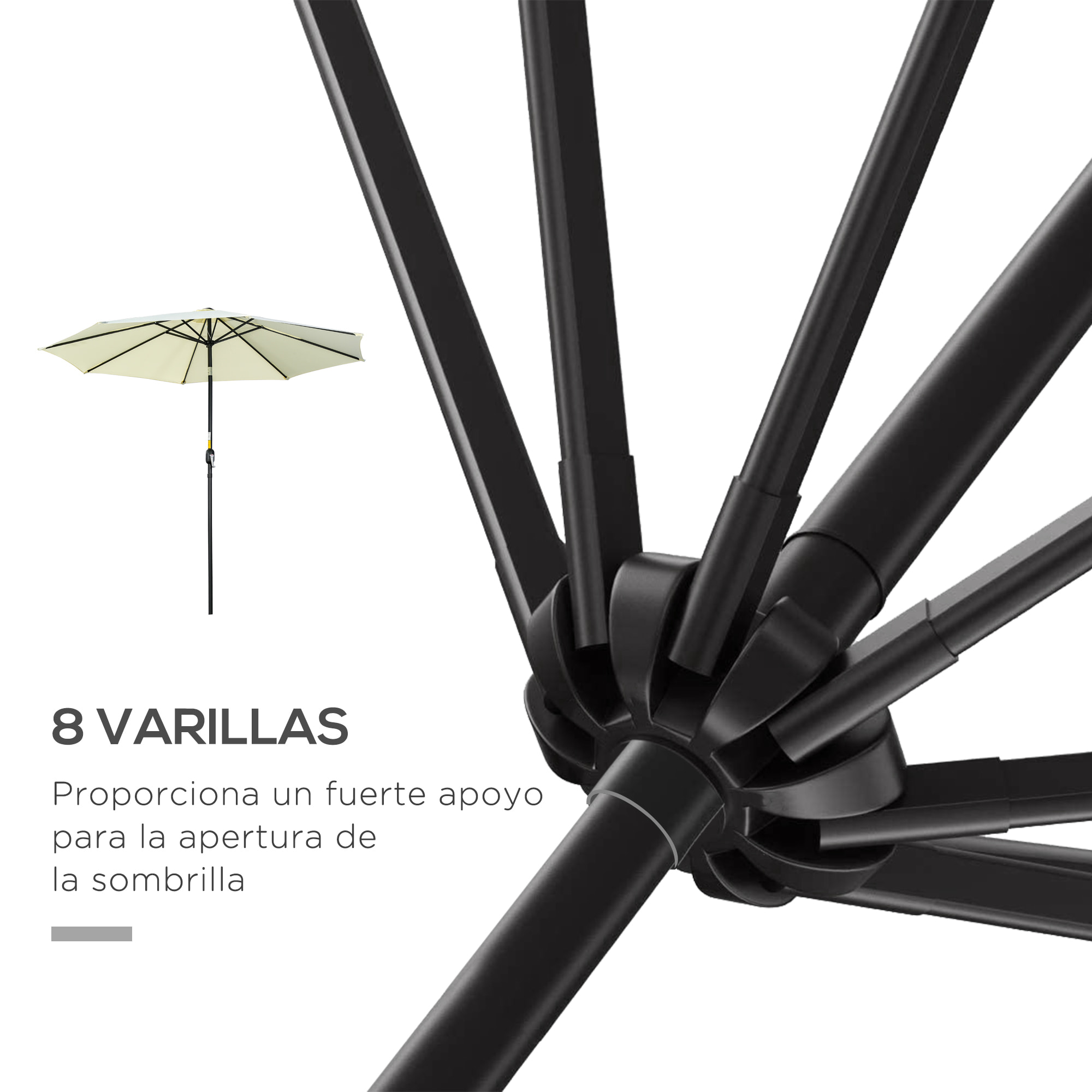 Sombrilla de Jardín Ø295x250 cm con Manivela Parasol Exterior con Mecanismo de Inclinación y Poste Desmontable de Metal para Terraza Piscina Patio Beige