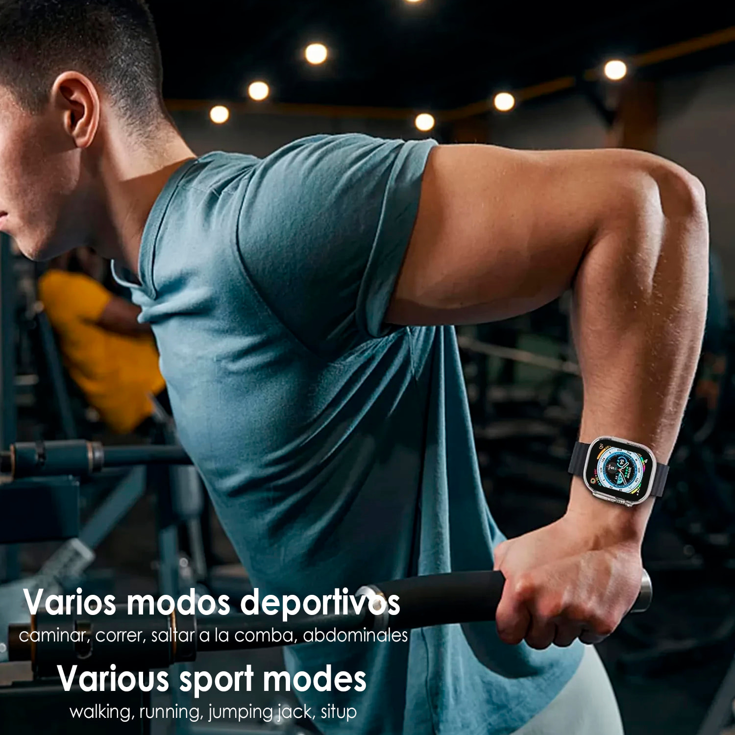 Smartwatch T500 Ultra, aviso de notificaciones, teclado de llamada bluetooth, modos de deporte y monitor cardiaco.