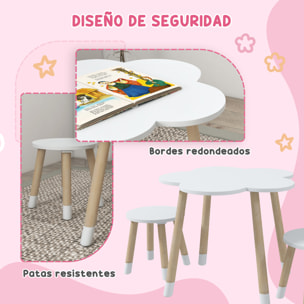 Juego de Mesa y 2 Sillas Infantiles Mesa con Sillas para Niños de 2-5 Años con Mesa en Forma de Flores Ø59x50 cm y Sillas Ø28x26 cm para Dormitorio Sala Blanco y Natural