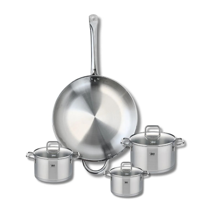 Ensemble de 1 Poêle de cuisson 32 cm et 3 faitouts 12, 14 et 16 cm Elo Profi Citrin