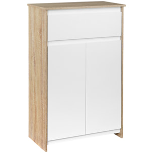 Armario Auxiliar de Baño con 1 Cajón y 2 Puertas Mueble Auxiliar de Baño para Salón Aseo Dormitorio Estilo Moderno Antivuelco 60x30x90 cm Blanco y Natural