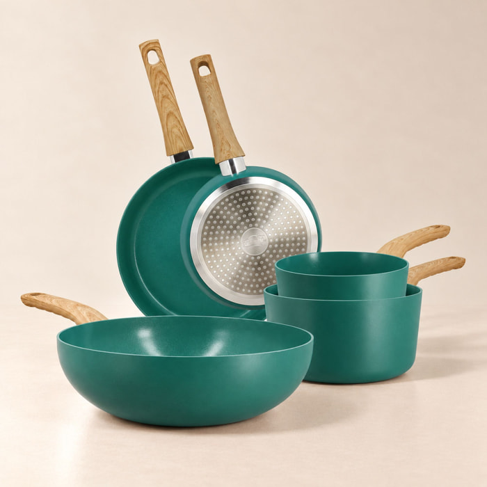 Batterie de cuisine 5 pièces en aluminium recyclé bleu - tous feux COLORAMA