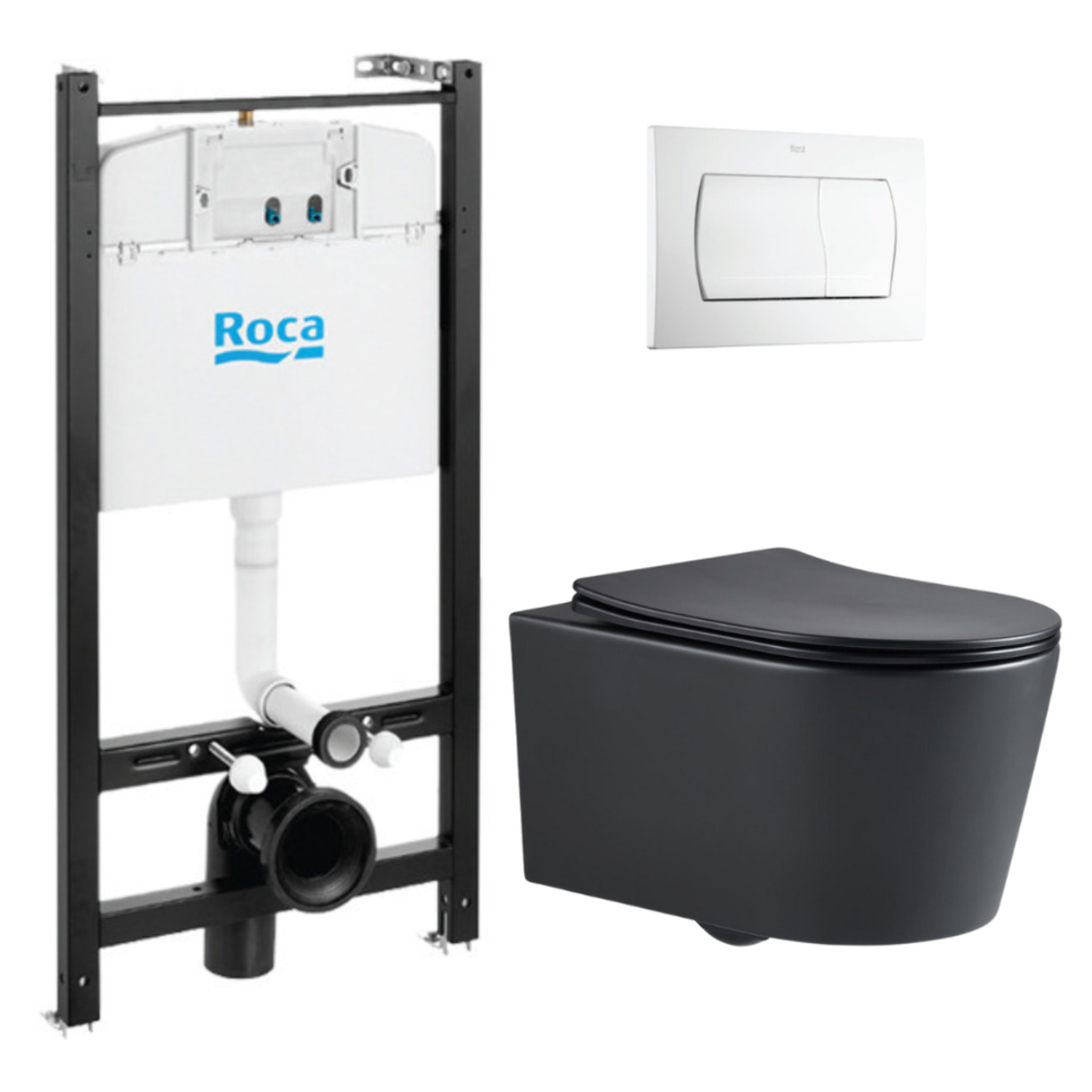 Active pack WC bâti-support + WC suspendu sans bride avec abattant SoftClose Swiss Aqua Technologies + plaque (ROASTBRBMR01-IN)