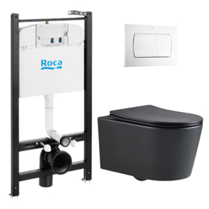 Active pack WC bâti-support + WC suspendu sans bride avec abattant SoftClose Swiss Aqua Technologies + plaque (ROASTBRBMR01-IN)