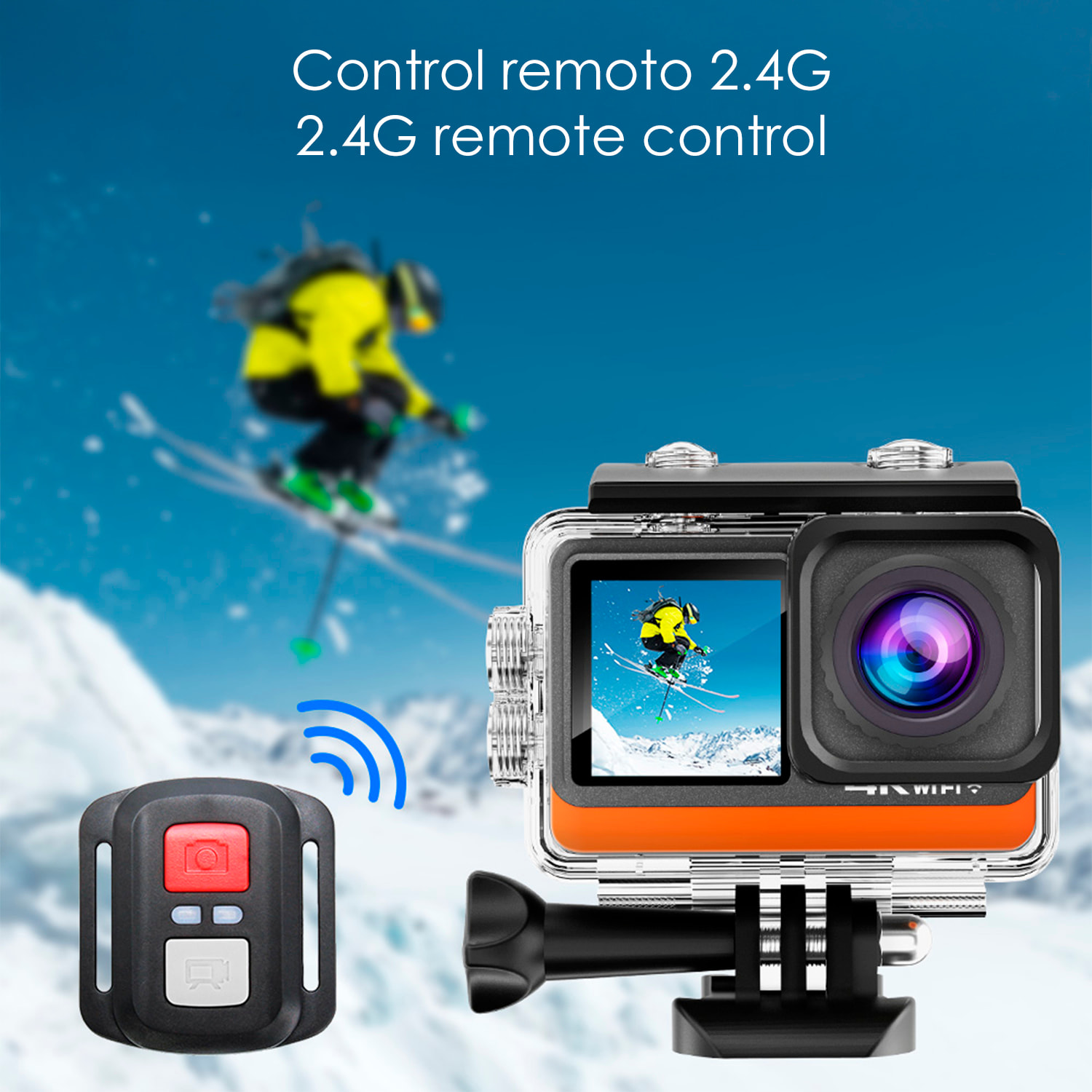 Cámara Deportiva M80 TR 4k 60fps con 29 mpx, doble pantalla de 2" y 1.3", estabilizador de imagen, multitud de accesorios, 6 filtros y WIFI.