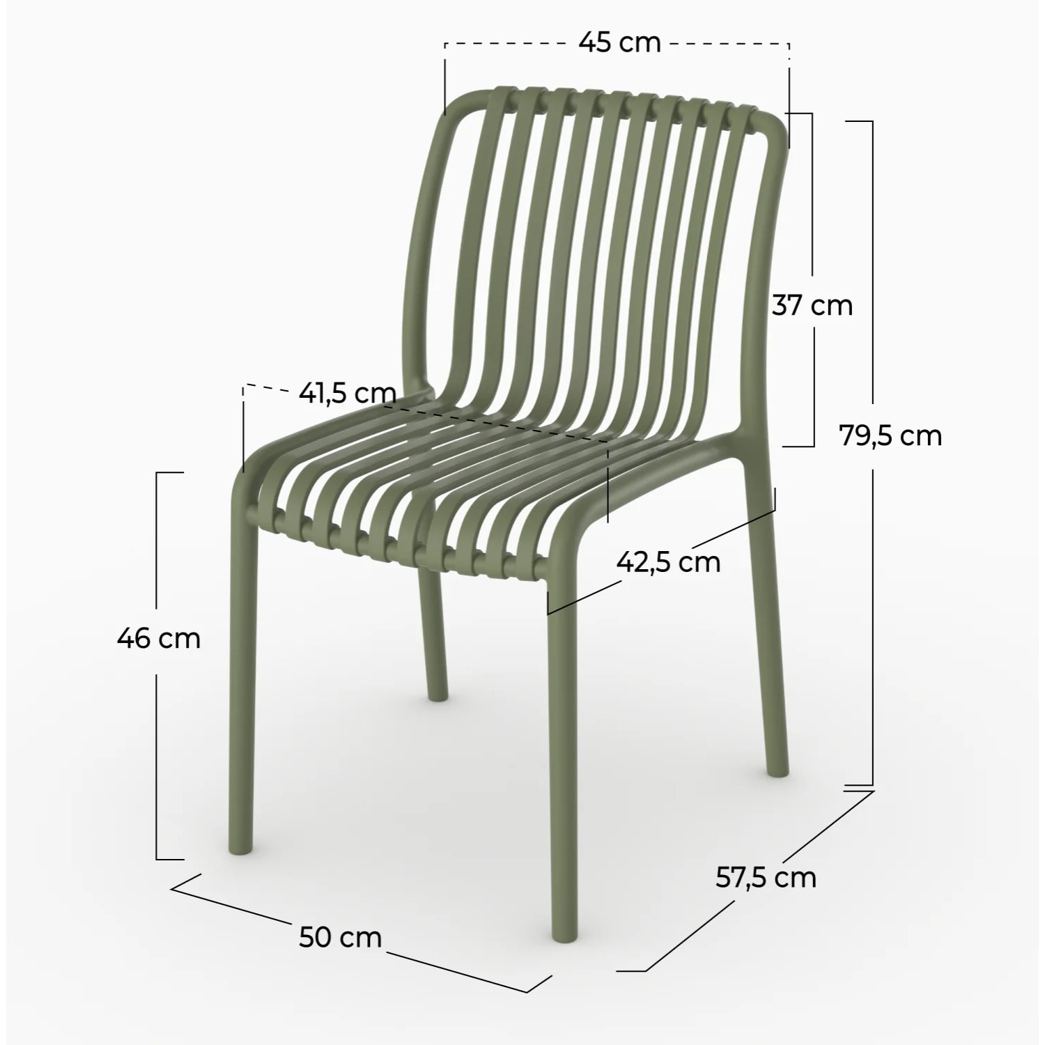 Lot de 2 chaises de jardin empilables en plastique vert kaki - Duli