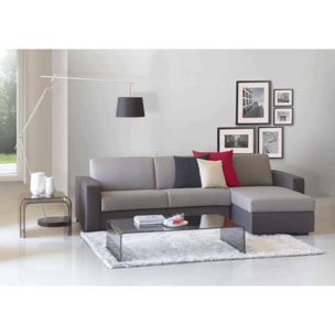 Divano fisso con penisola Azechiele, Sofà ad angolo, Penisola contenitore reversibile, Braccioli slim, 100% Made in Italy, Cm 260x95h90, Grigio bicolor