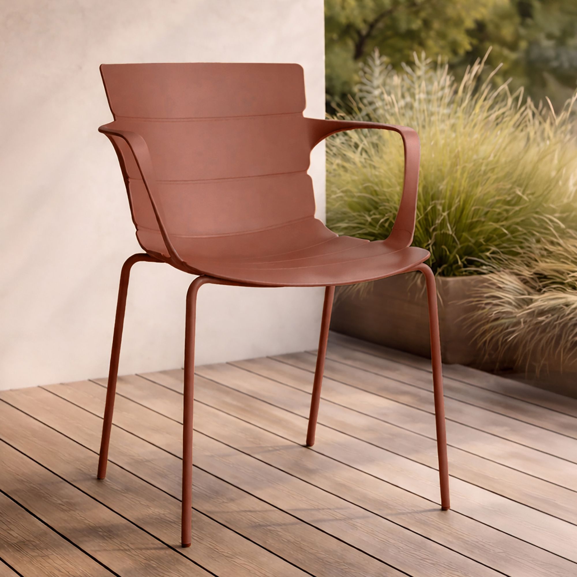 Ensemble de jardin table en bois d'acacia et 8 fauteuils brique MONTAUK