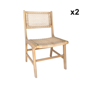 Lot de 2 chaises de jardin Ocara. cannage et bois. L 61 x 51 x 85cm