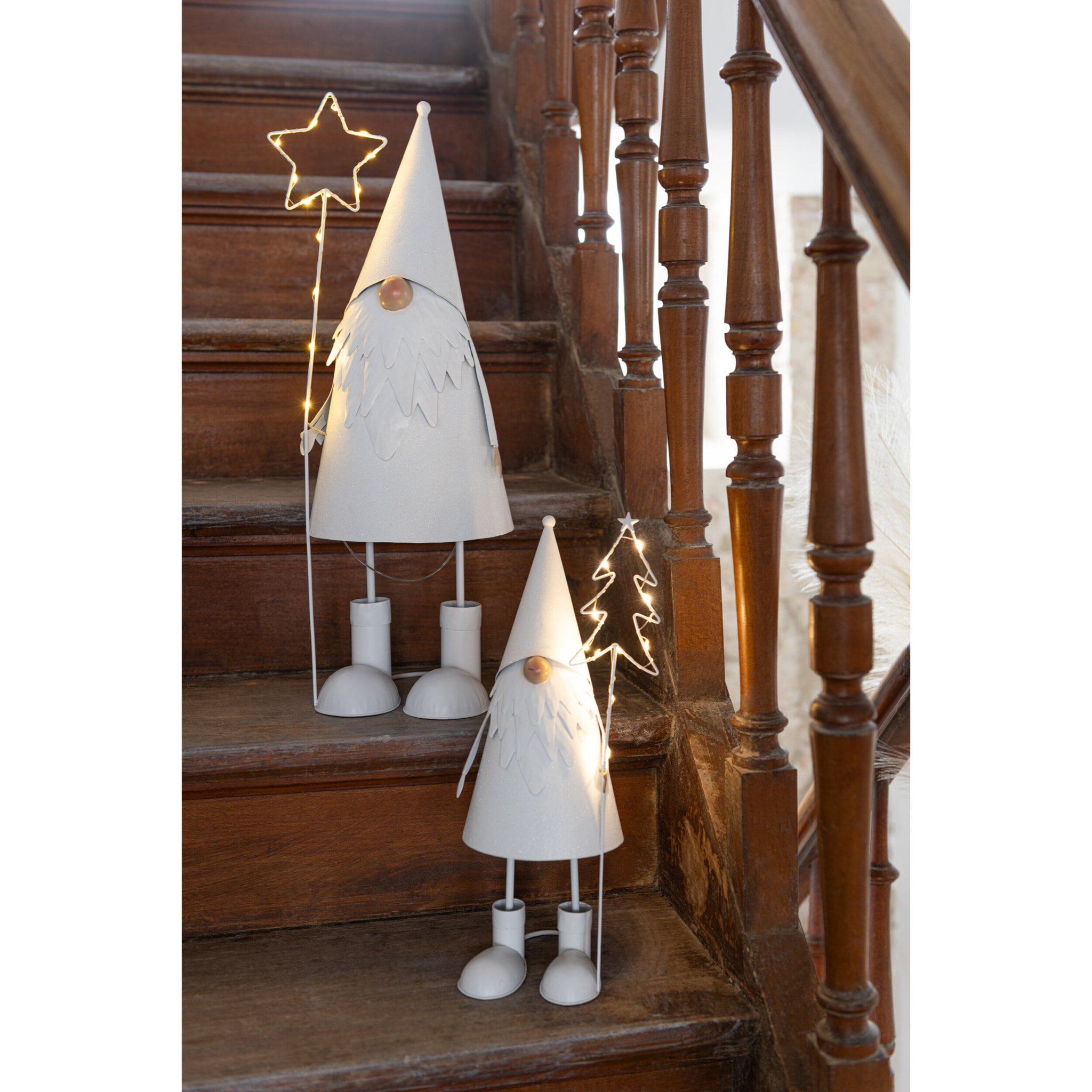 J-Line figurine Père Noël Étoile + Arbre - polyrésine - blanc - small - 2 pièces - lumières LED