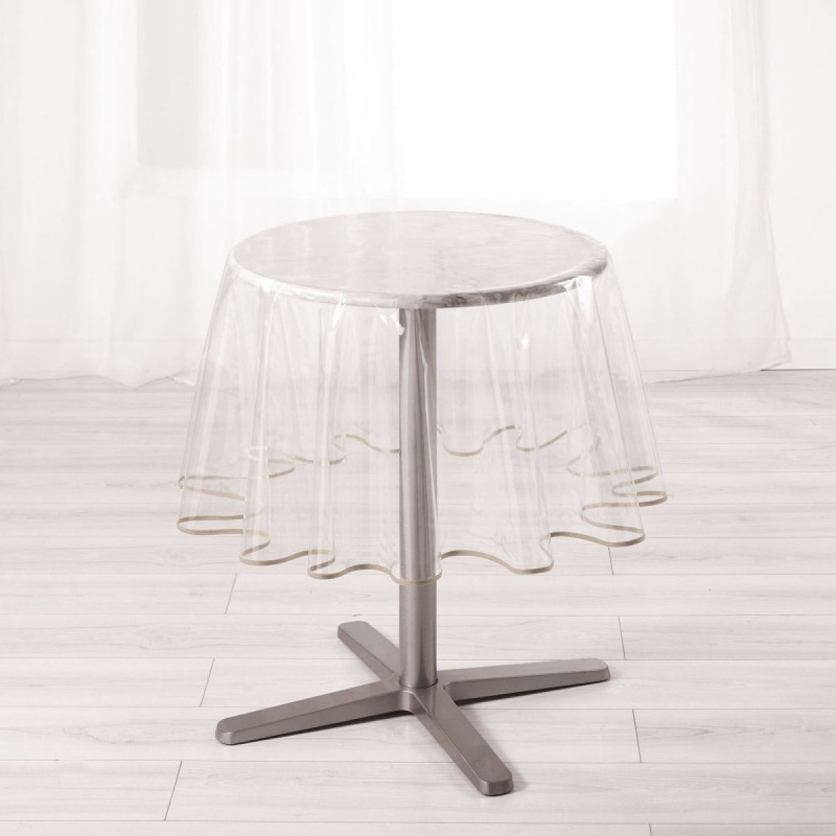 Nappe ronde  transparente ourlet coloré - Taupe