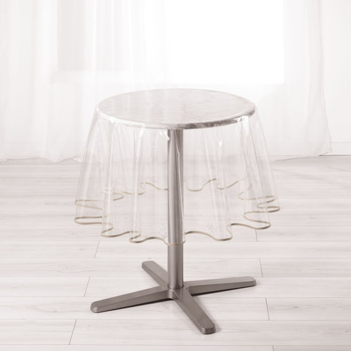 Nappe ronde  transparente ourlet coloré - Taupe