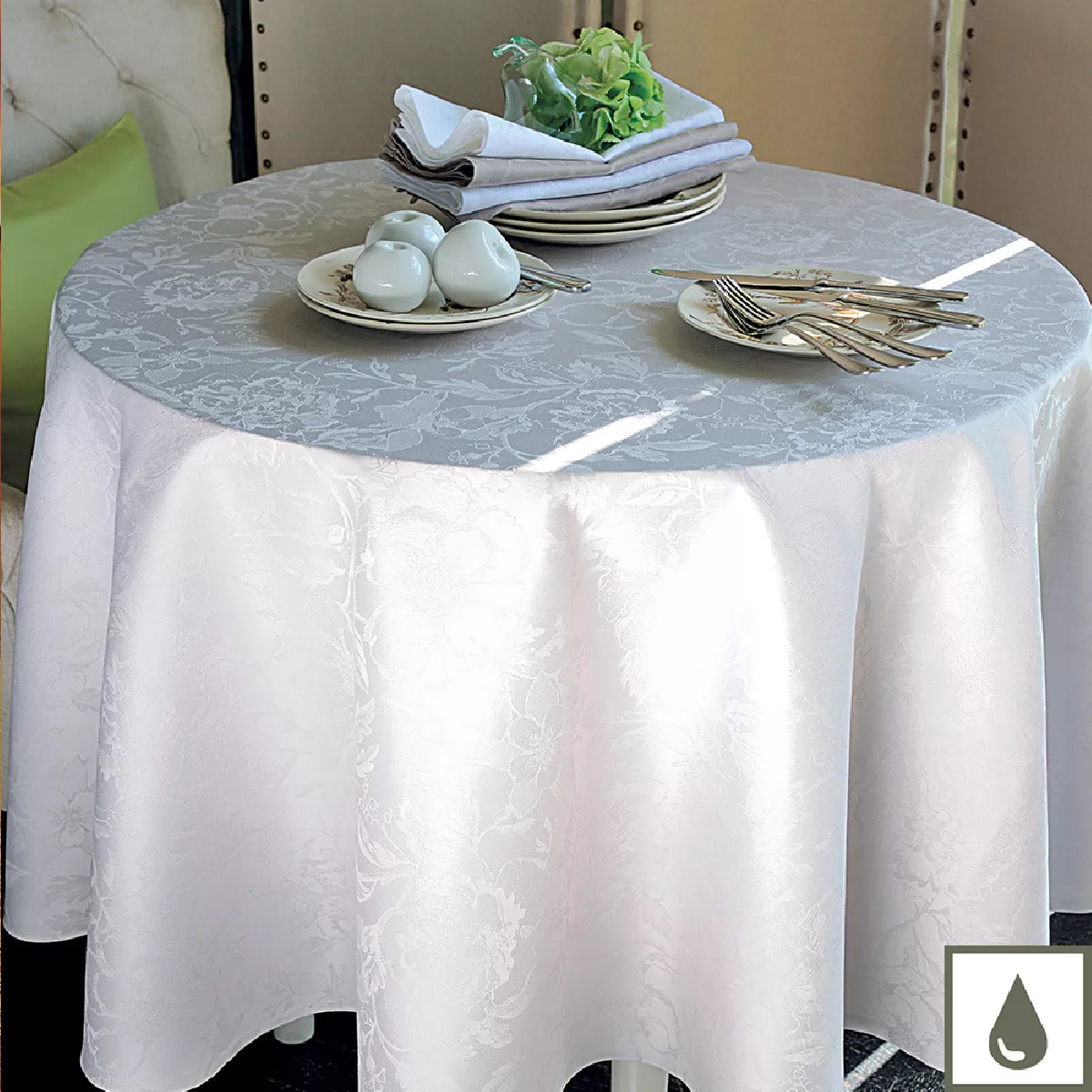 Nappe enduite jacquard Mille charmes nacre