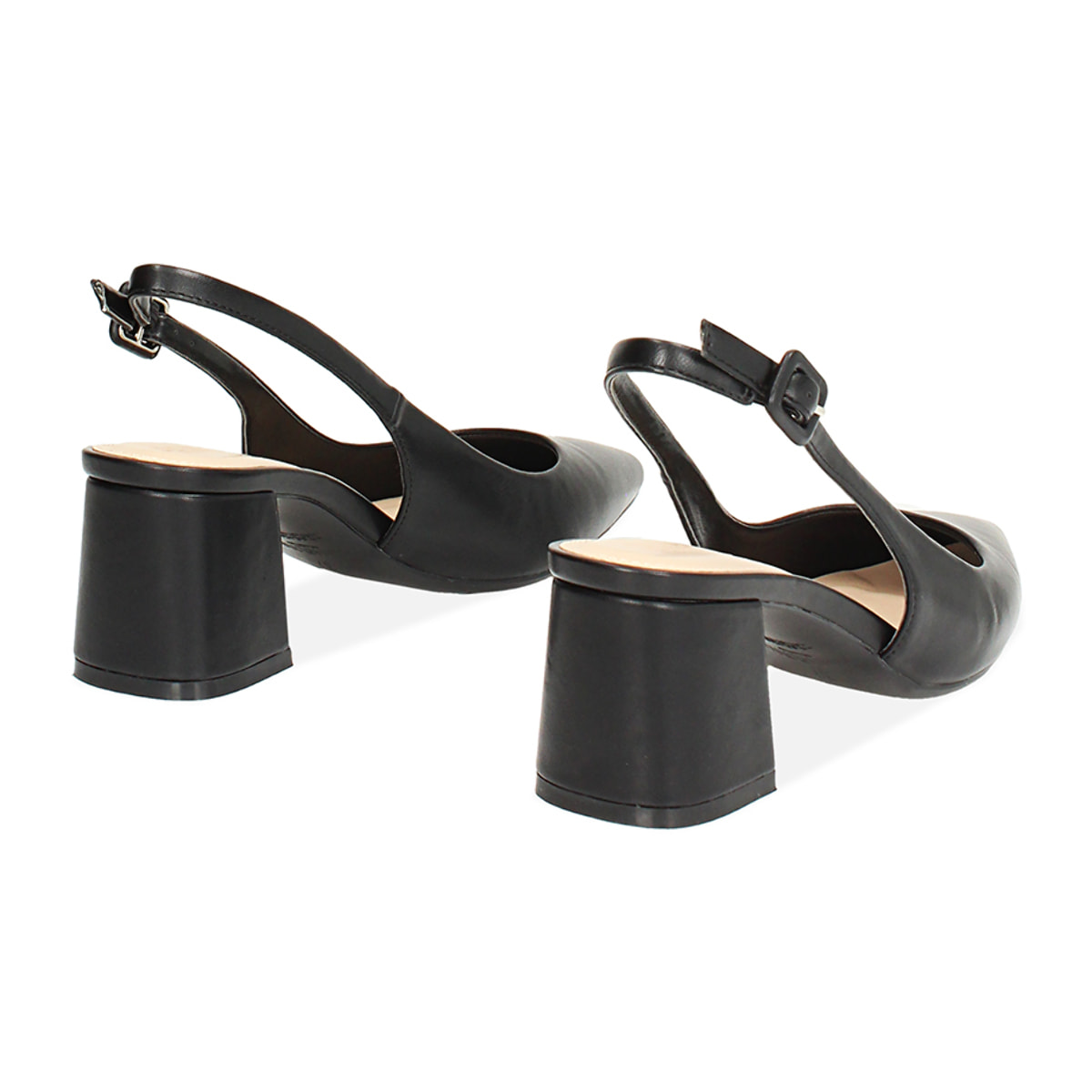 Décolleté slingback donna nere, tacco largo 6,5 cm