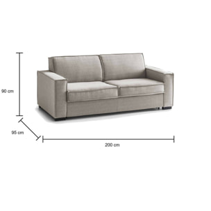 Divano Letto Addolorata, Divano a 3 posti, 100% Made in Italy, Sofà Soggiorno con apertura girevole, in tessuto imbottito, con Braccioli slim, Cm 200x95h90, Tortora