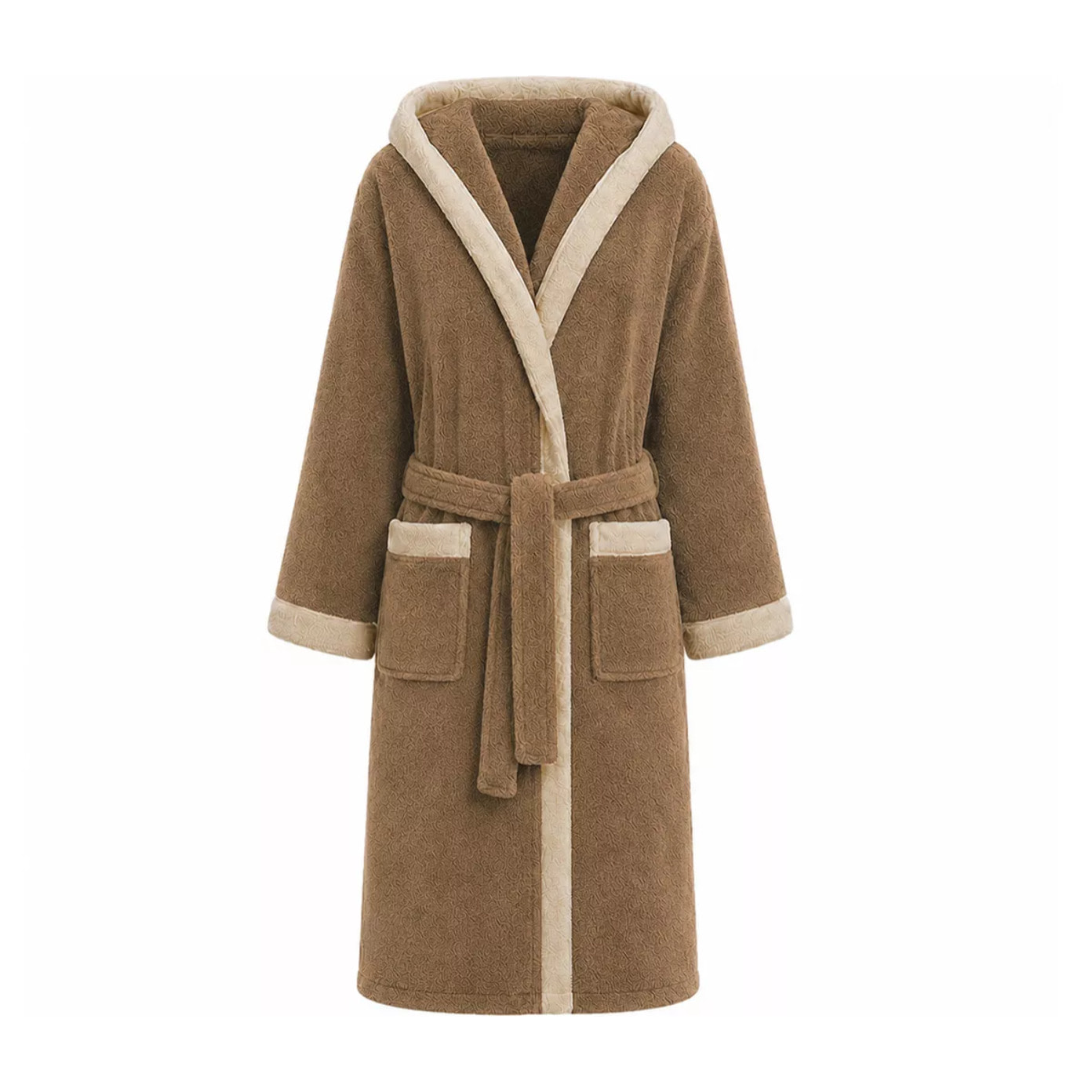 Peignoir a capuche pur coton 380 g/m² uni beige marron Club chocolat