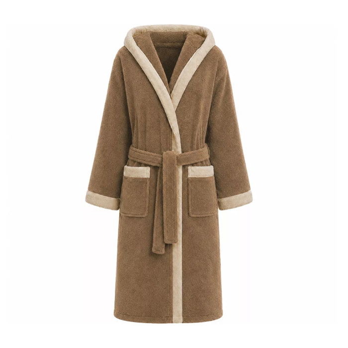 Peignoir a capuche pur coton 380 g/m² uni beige marron Club chocolat