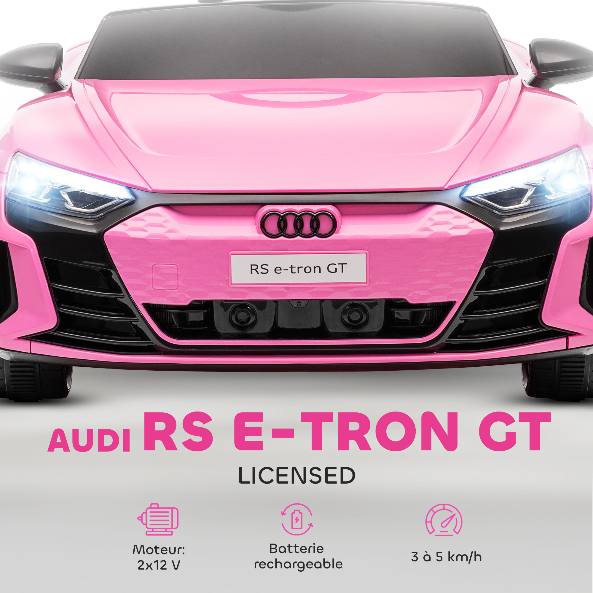 Véhicule électrique enfant Audi RS e-tron GT V. max. 5 Km/h télécommande effets sonores + lumineux rose