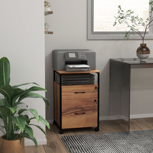 Caisson bureau mobile 2 tiroirs verrouillables dossiers suspendus acier noir effet bois