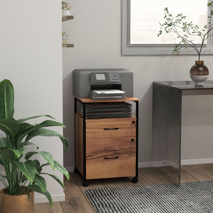 Caisson bureau mobile 2 tiroirs verrouillables dossiers suspendus acier noir effet bois