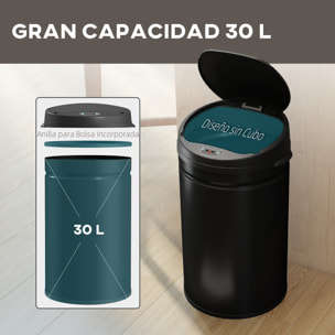 Cubo de Basura Cocina Automático 30 L, Papelera de Cocina de Acero Inoxidable, Sensor Infrarrojo, Cierre Automático, Antihuellas, para Dormitorio, Oficina, Negro
