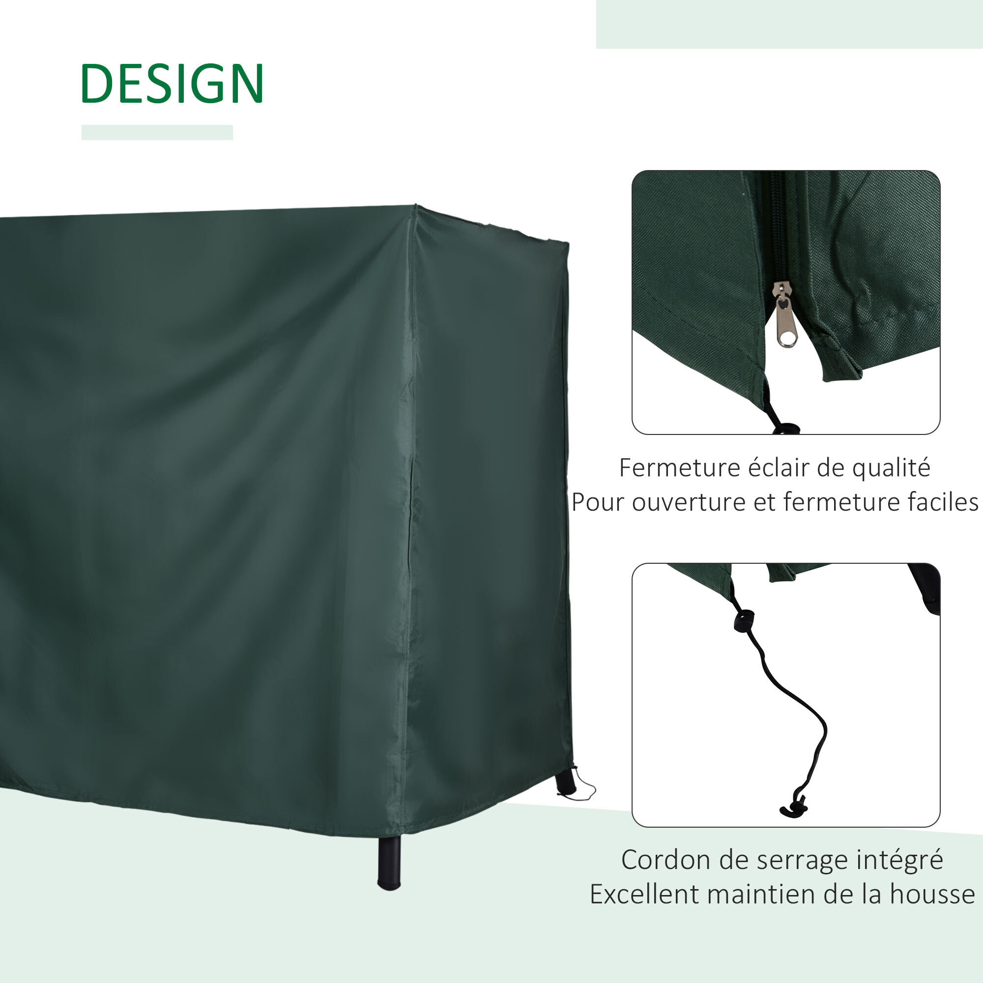 Housse de protection balancelle de jardin 3 places bâche étanche dim. 2,05L x 1,24l x 1,64H m polyester PVC haute densité vert