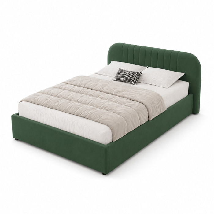 Lit avec coffre de rangement 140x190cm en velours vert MASON