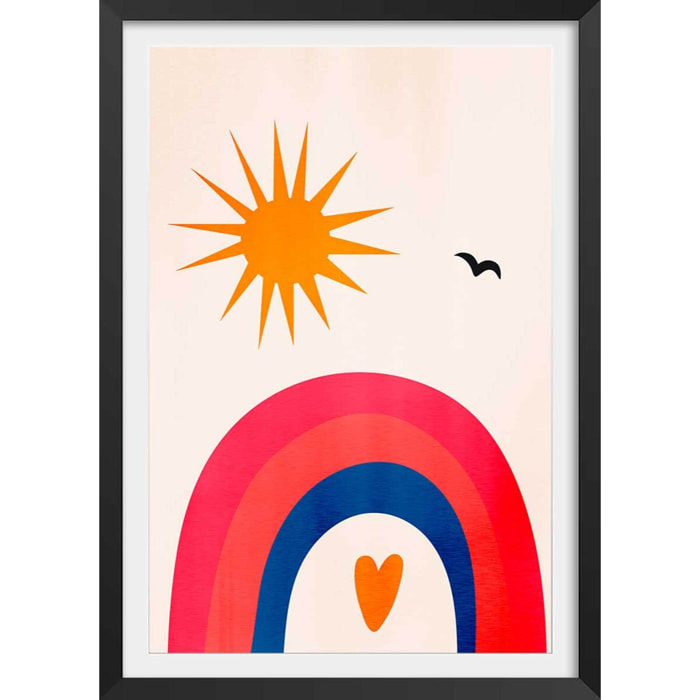 Affiche ""Belle journée!"" Affiche + cadre en bois - Noir