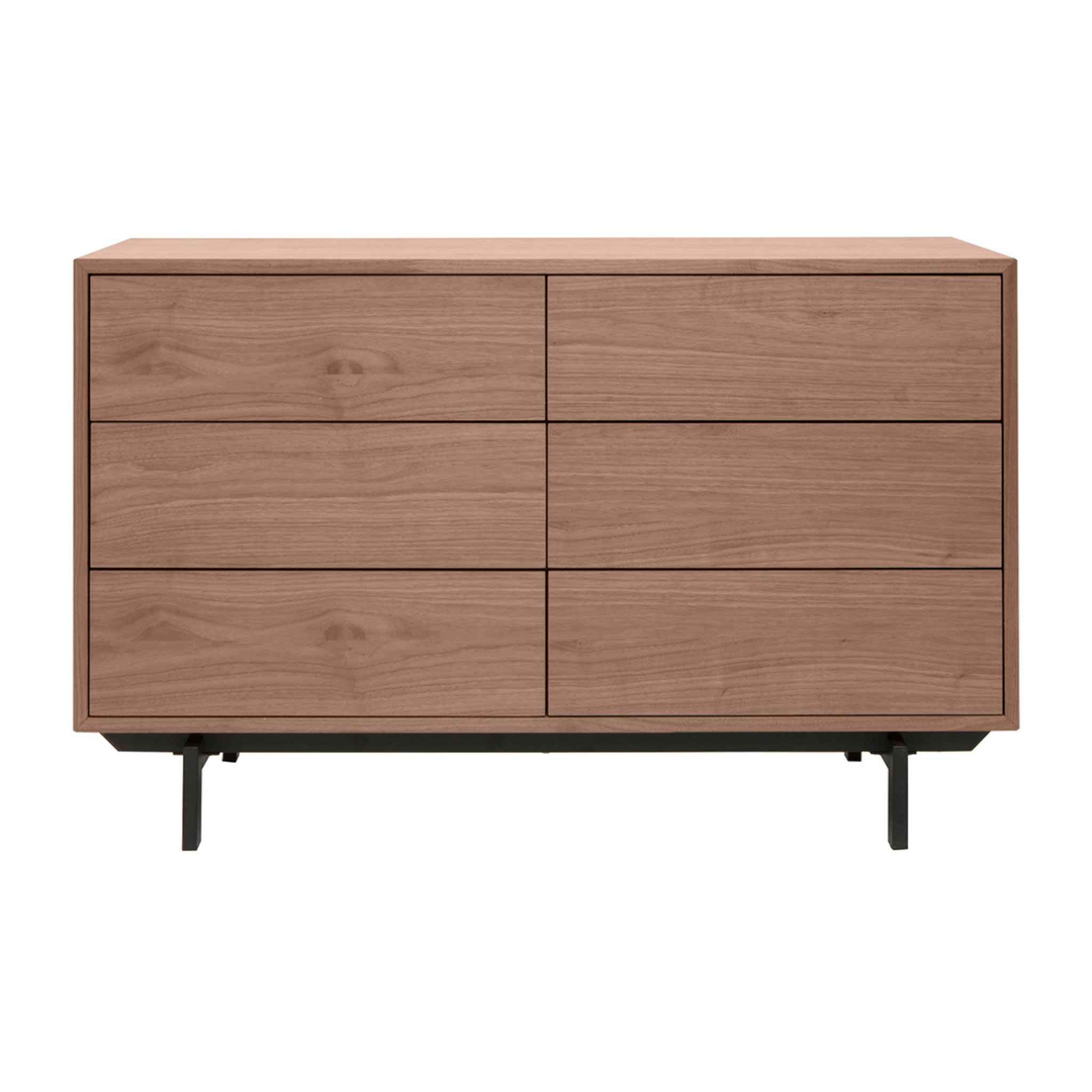 Commode vintage bois foncé noyer et métal noir 6 tiroirs L120 cm MANNY