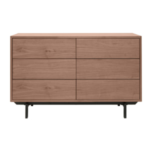 Commode vintage bois foncé noyer et métal noir 6 tiroirs L120 cm MANNY