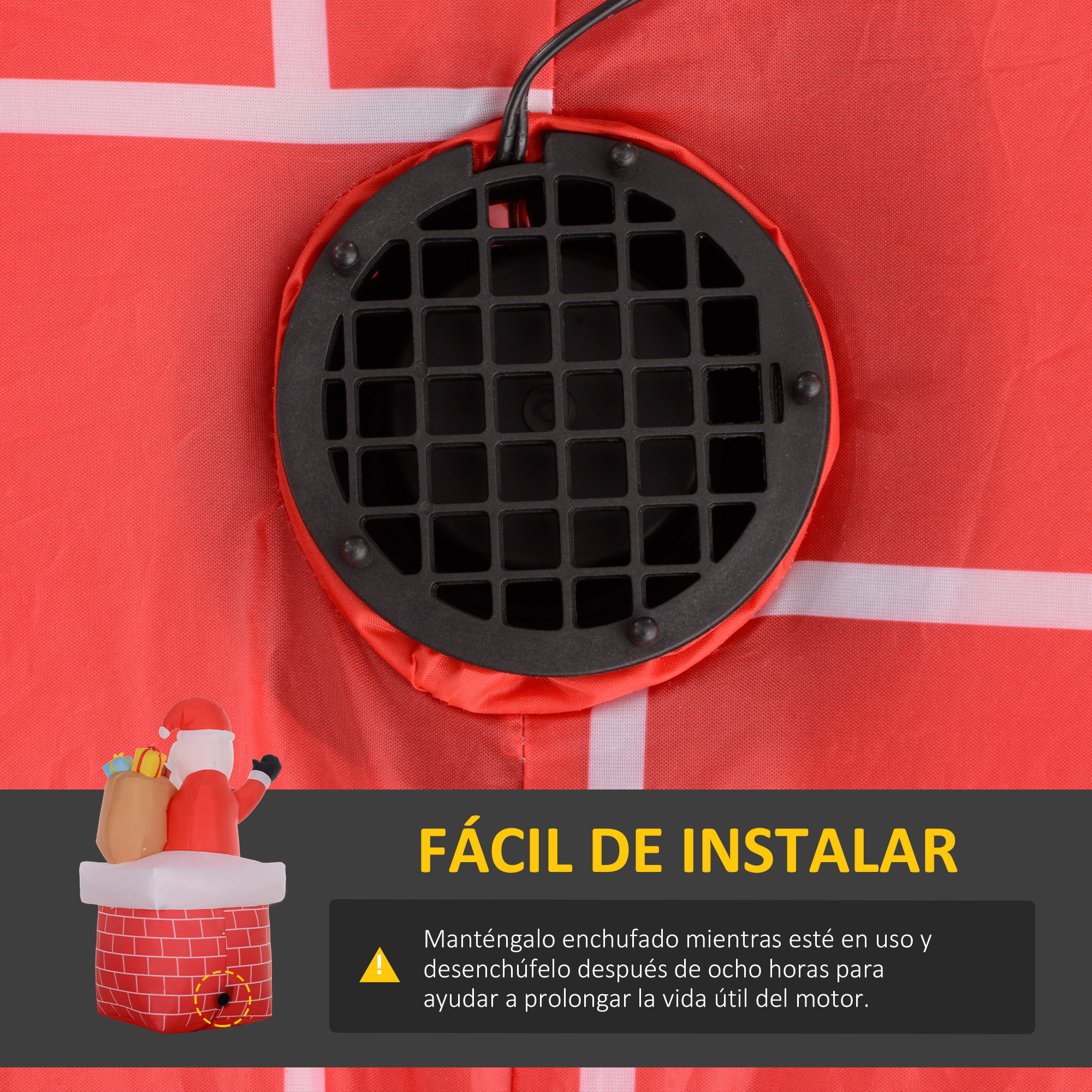 Papá Noel Inflable con Bolsa de Regalos Saliendo de una Chimenea Decoración Inflable Navideña con Luces LED para Exterior Rojo