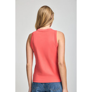 Maglietta basic corallo smanicata a girocollo con logo Rigby Go ricamato