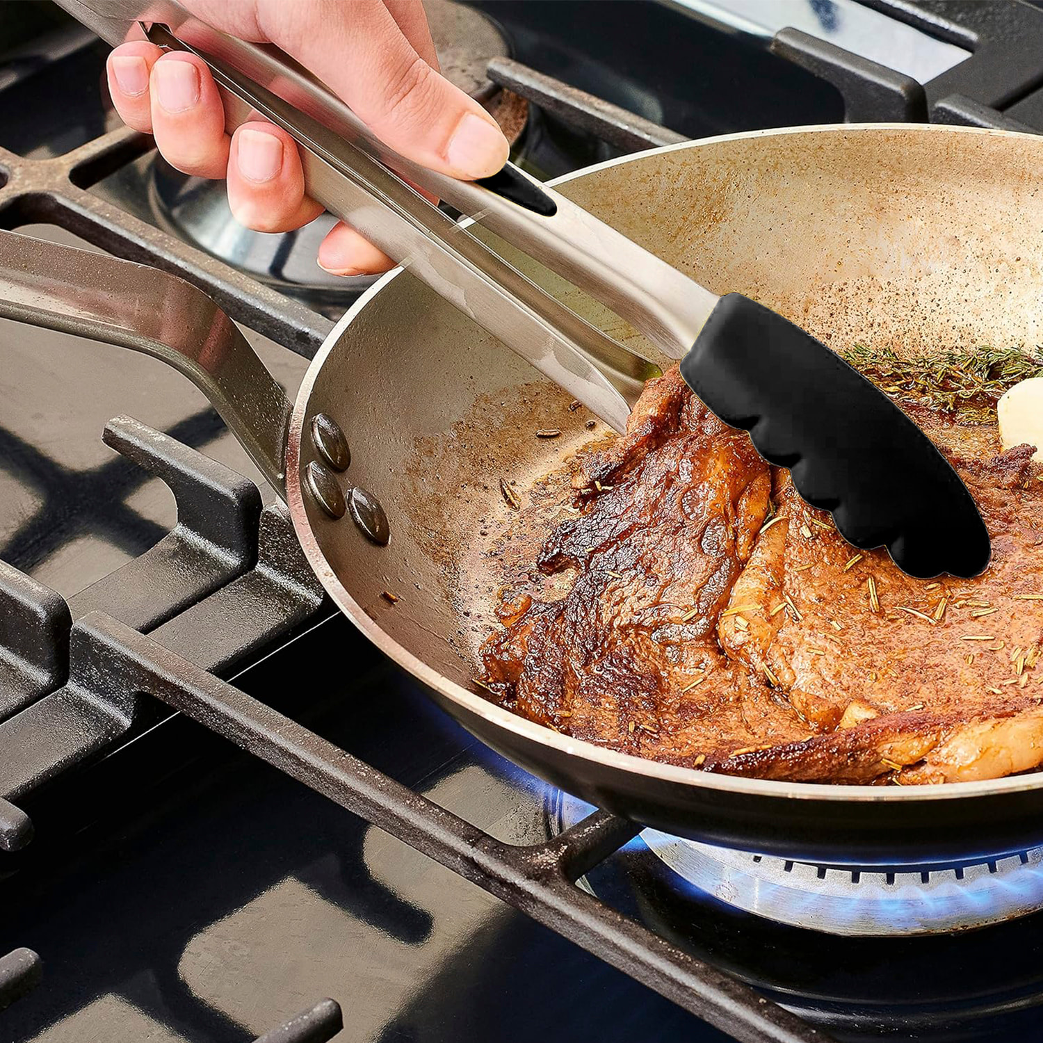 Pinza per Alimenti in Acciaio Inossidabile e Punta in Silicone Alimentare Senza BPA 23 cm. (9 Pollici)