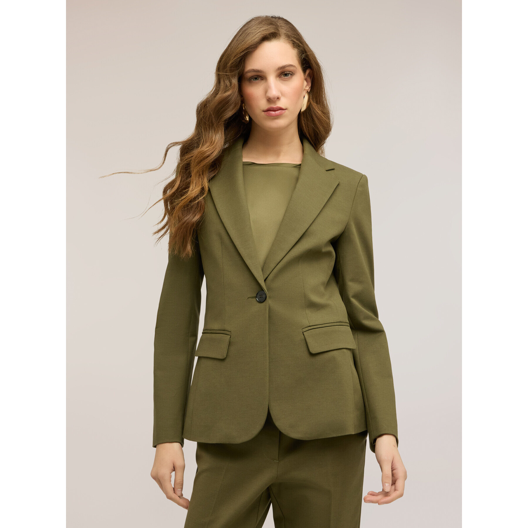 Motivi - Blazer de un botón en algodón viscosa - Verde militare