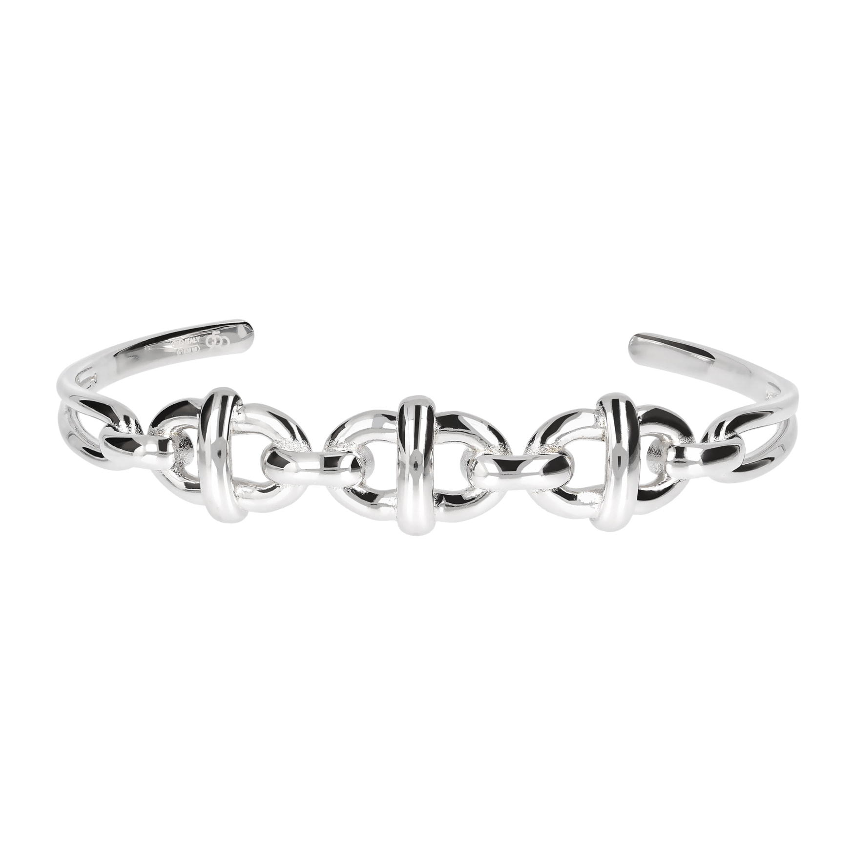 Bracciale Rigido con Tre Maglie Marine in Argento 925 placcato Platino