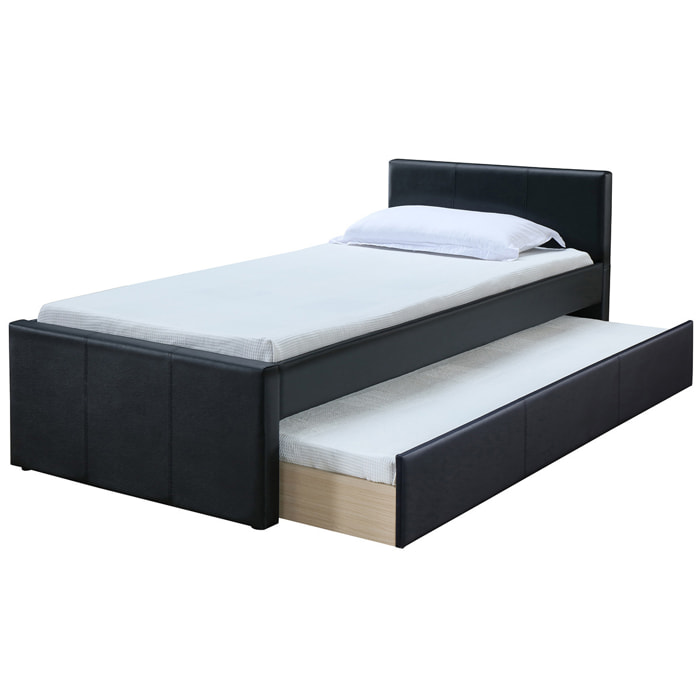 Lit gigogne noir mat 90x190 cm MACCO