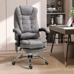 Fauteuil de bureau direction massant chauffant hauteur réglable dossier inclinable repose-pied rétractable tissu technique gris