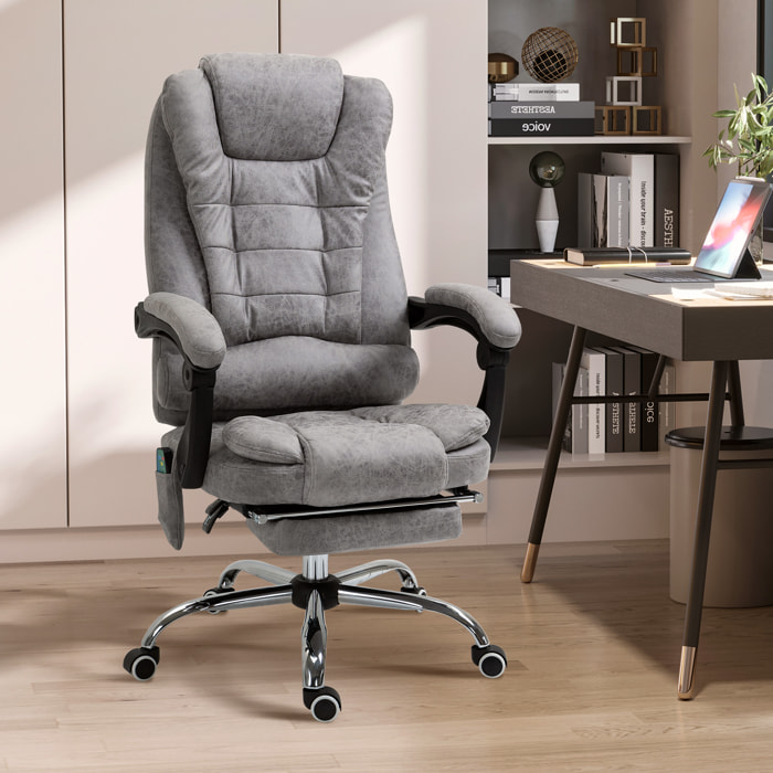 Fauteuil de bureau direction massant chauffant hauteur réglable dossier inclinable repose-pied rétractable tissu technique gris