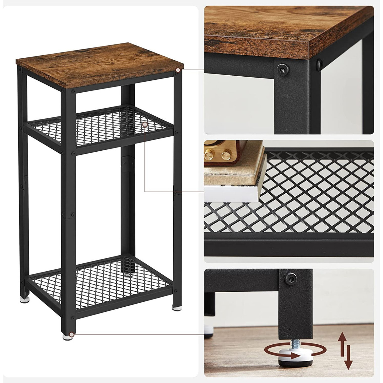 Tavolino alto stile industriale rustico con ripiani a griglia LET75BX