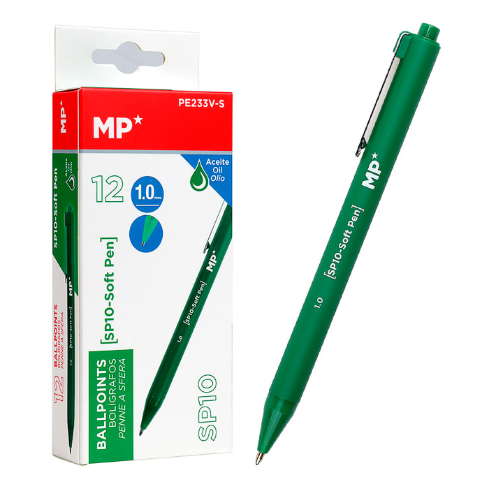 PACK 12 BOLÍGRAFOS TINTA ACEITE 1.0 mm VERDE
