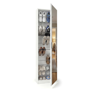 Zapatero alto de 1 puerta con espejo en blanco brillo 180x50 cm Roma Blanco Brillo