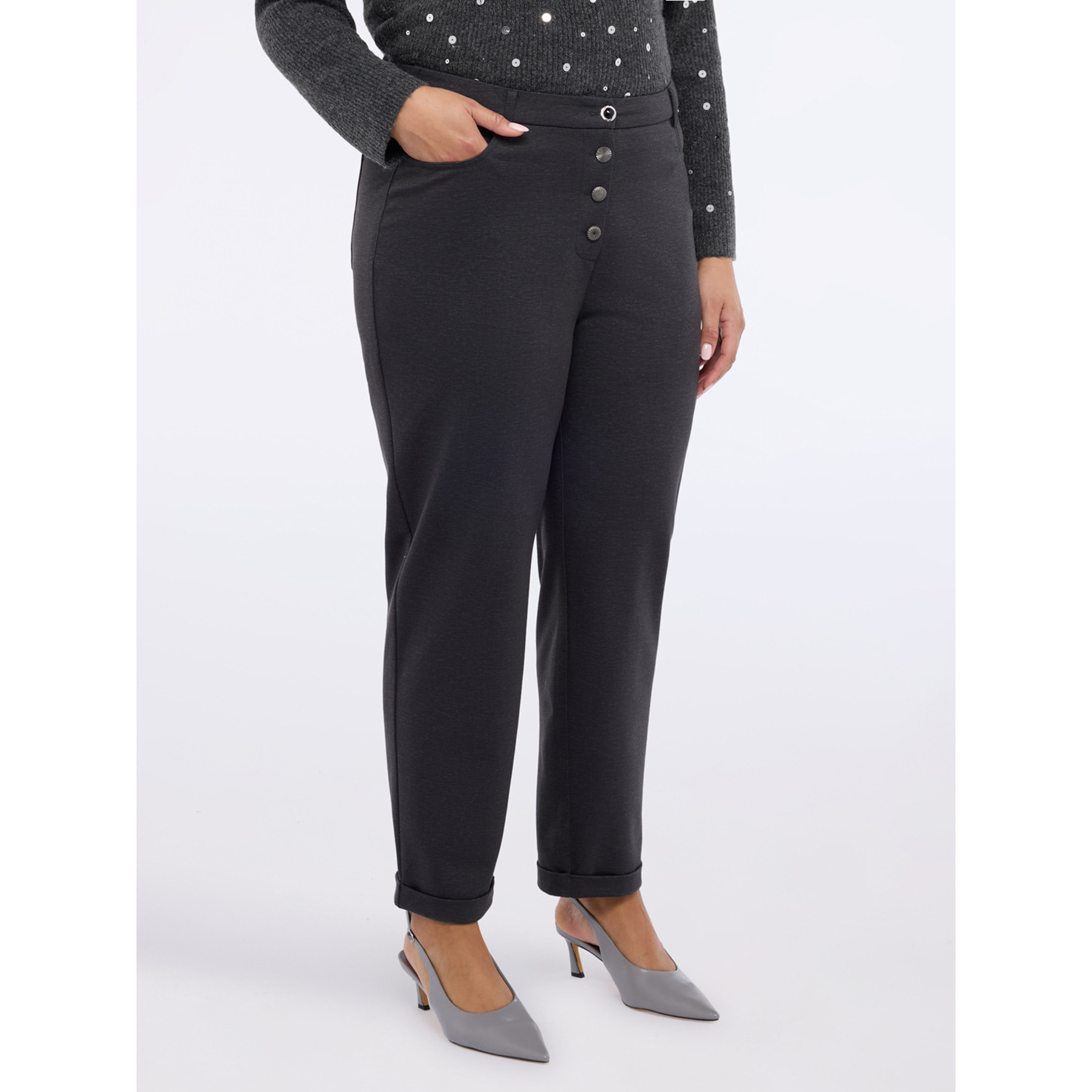 Fiorella Rubino - Pantaloni Barrel in Punto Milano - Grigio