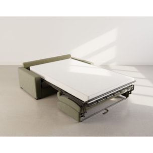Tristan - Canapé lit 3 places convertible express couchage quotidien 140 cm matelas 14 cm en velours côtelé - Vert Kaki