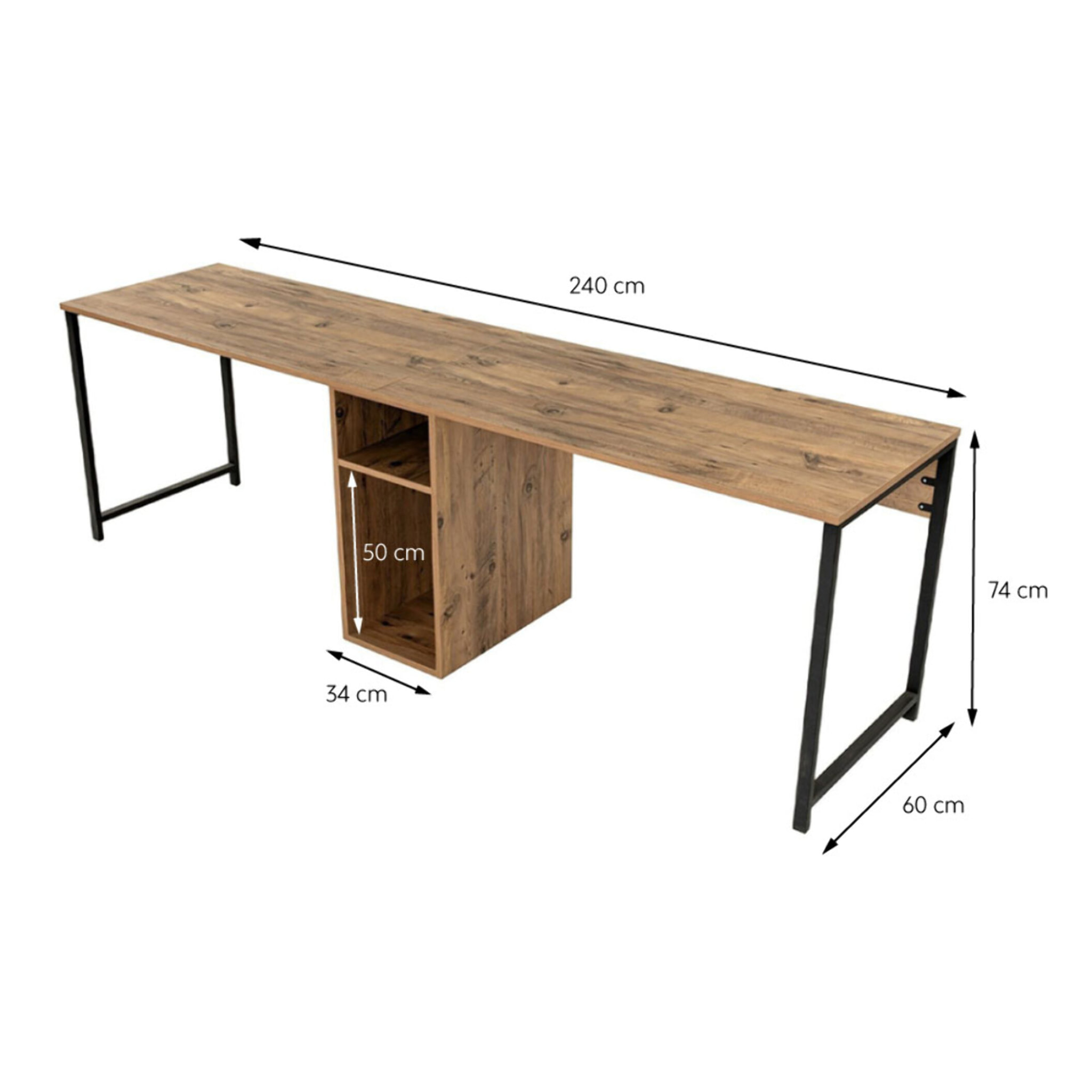 Bureau 2 places 240 cm avec rangements effet bois PONS