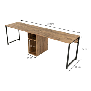 Bureau 2 places 240 cm avec rangements effet bois PONS