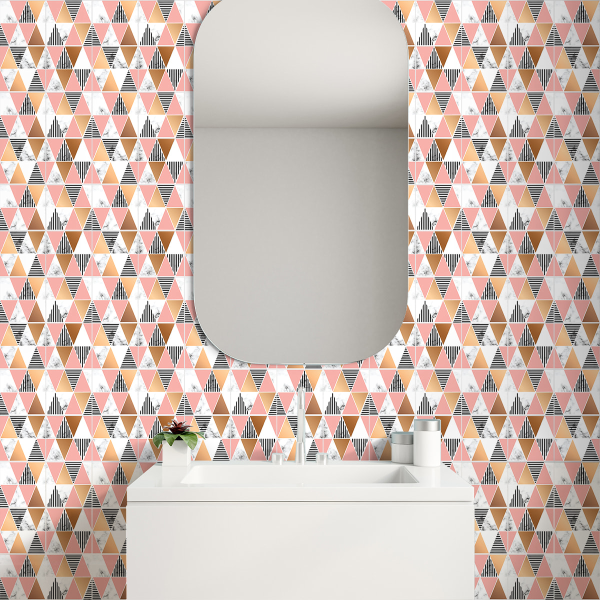 Stickers muraux - Sticker Mural Carrelage adhésif Cuisine Salle de Bain - 24 STICKERS CARRELAGES EFFET MABRÉ GÉOMÉTRIQUE CHIC