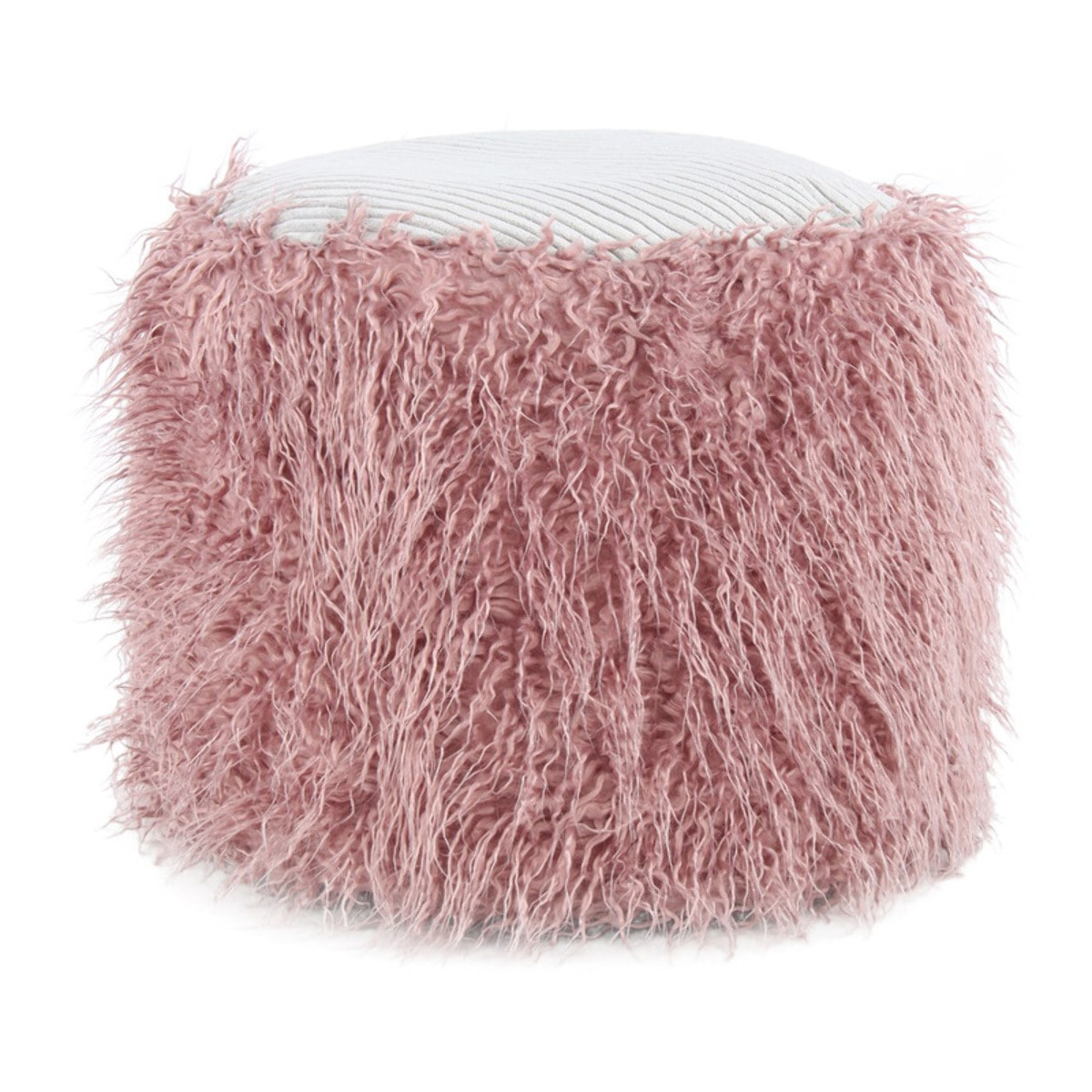 Pouf decorativo Bobtail 100 in pelliccia sintetica rosa e grigio