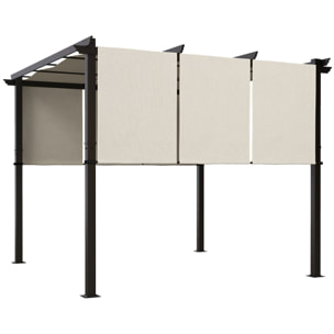 Pérgola de Jardín 3x3 m Cenador para Exterior con Techo Retráctil Marco de Acero Impermeable y Anti-UV para Terraza Patio Beige