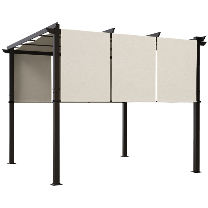 Pérgola de Jardín 3x3 m Cenador para Exterior con Techo Retráctil Marco de Acero Impermeable y Anti-UV para Terraza Patio Beige